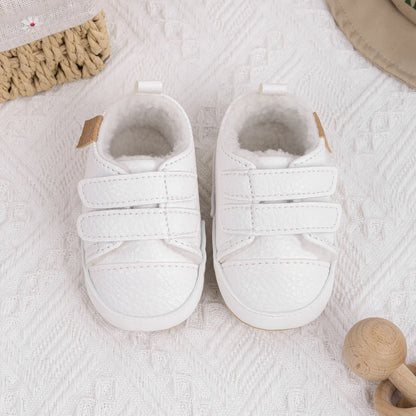 Infant White Fleece-Lined Soft Sole Sneakers - First Walkers (0-18M)