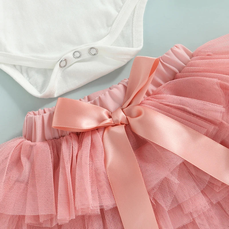Baby Girls 1st Birthday Outfit | "One" Letter Print Lace Romper, Tulle Tutu Skirt & Headband Set - 3-Piece Pink Summer Cake Smash Suit (0-18M)