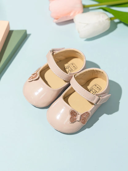 Patent Baby Girl Butterfly Mary Janes: Non-Slip Soft Sole (0-18M)