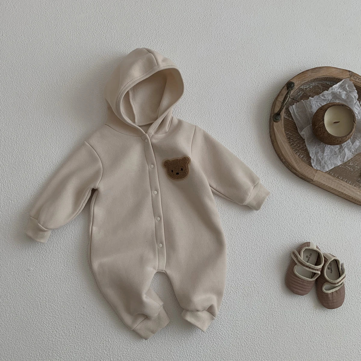 Cozy Bear Hooded Romper – Warm Cotton Blend Jumpsuit (0-18M)