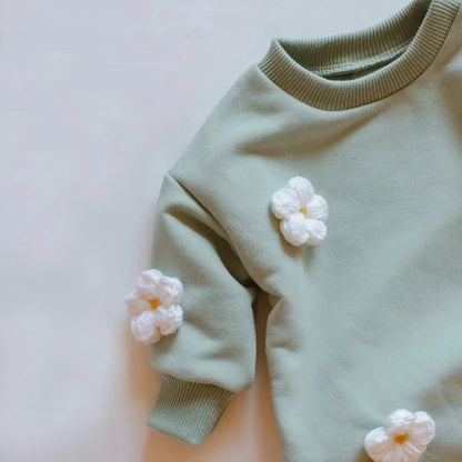 Baby Cotton Sweatshirt Romper - 3D Cloud & Flower Applique (1-18M)