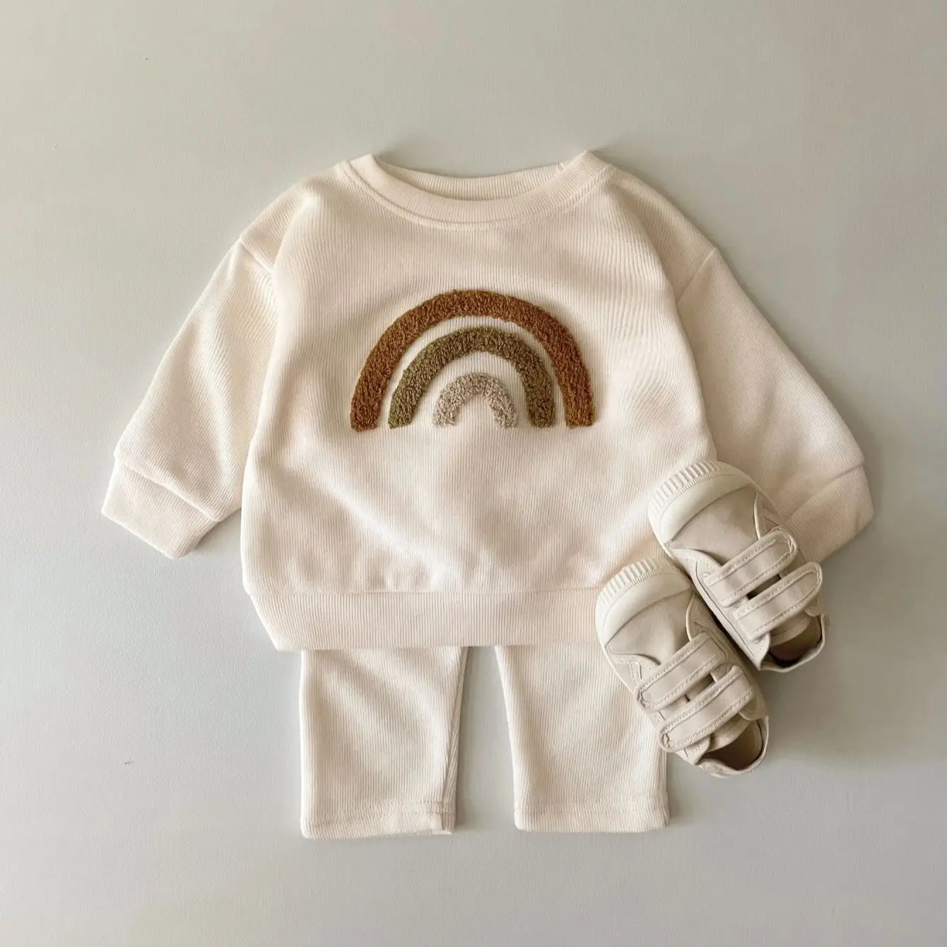 Unisex Baby 2-Piece Set - Textured Rainbow Sweatshirt & Pants - Combed Cotton Knit Outfit (6M-3T)