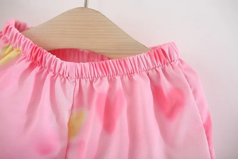 Toddler Girls' 2-Piece Summer Outfit - Pink Heart Tulip Strap Top & Shorts Set (6M-4T)