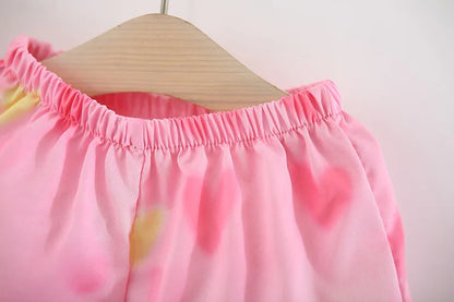 Toddler Girls' 2-Piece Summer Outfit - Pink Heart Tulip Strap Top & Shorts Set (6M-4T)