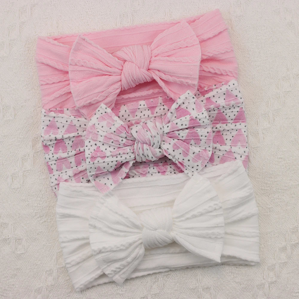 3-Pack Baby Nylon Headbands - Soft Cable Knit Stretchy Bows for Infants & Toddlers (0-3T)
