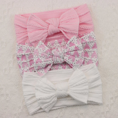 3-Pack Baby Nylon Headbands - Soft Cable Knit Stretchy Bows for Infants & Toddlers (0-3T)
