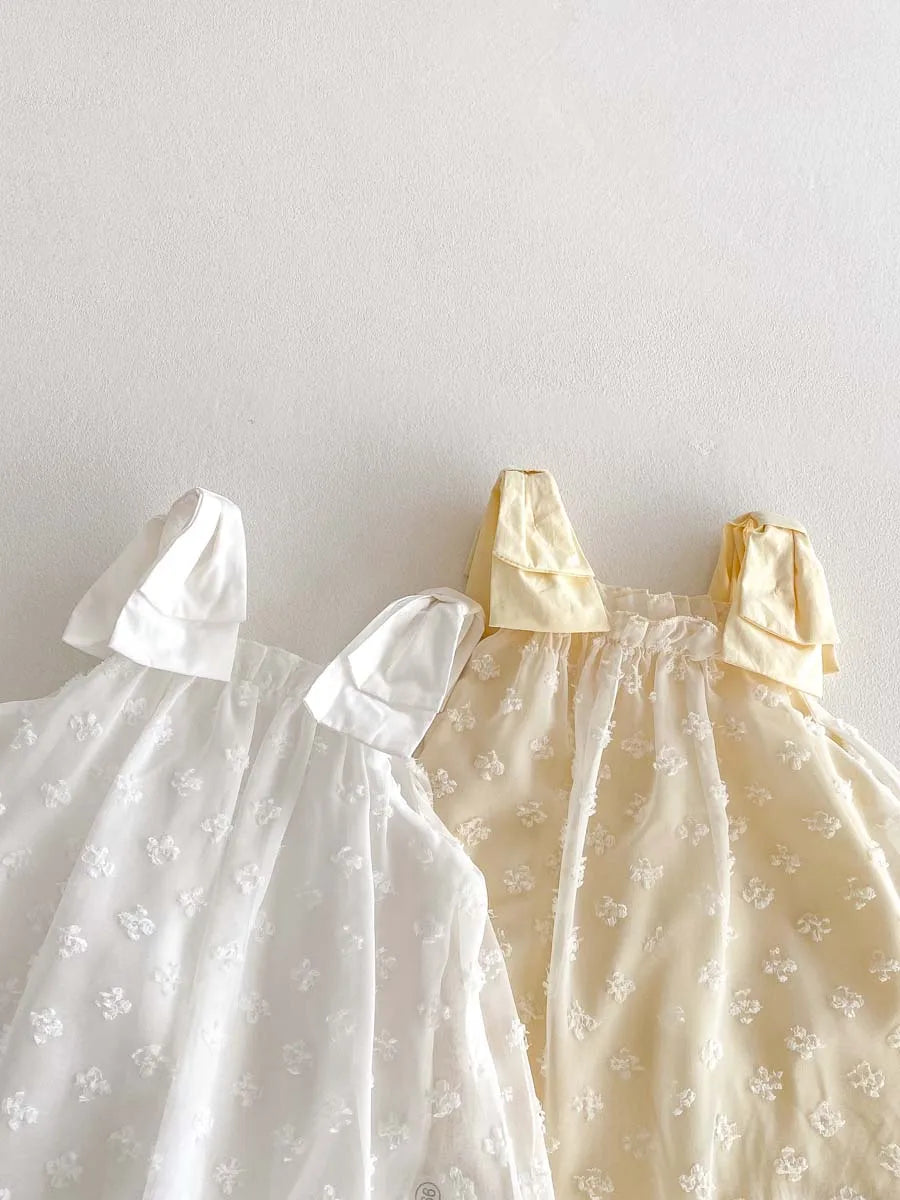 Sweet Floral Swiss Dot Baby Girl Dress - Korean Style Summer Princess Romper (0-24M)