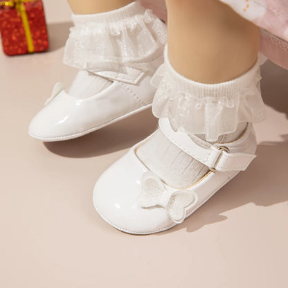 Patent Baby Girl Butterfly Mary Janes: Non-Slip Soft Sole (0-18M)