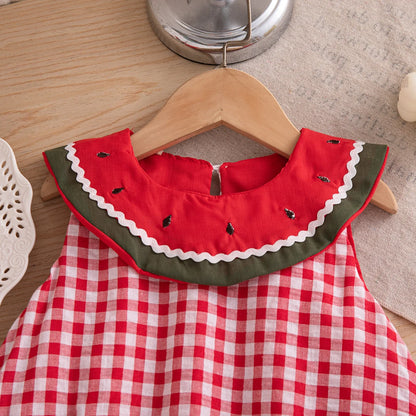 Baby & Toddler Girls Watermelon Gingham Bubble Dress - Cotton Blend Summer Outfit (9M-3T)