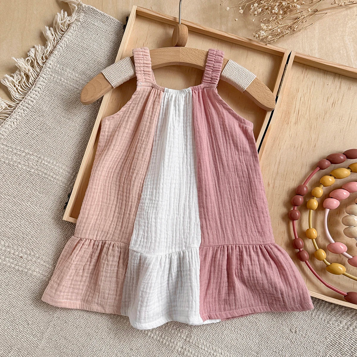 Baby & Toddler Girl 100% Cotton Muslin Tiered Sundress – Sleeveless Pastel Colorblock Boho Summer A-Line Dress (6M-3T)