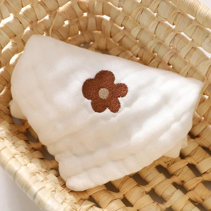 6-Layer Combed Cotton Muslin Washcloths – Ultra Soft & Embroidered (12" x 12")