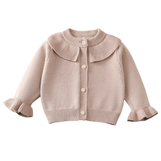 Infant & Toddler Baby Girl Knit Cardigan Sweater with Ruffled Collar & Sleeve Cuffs (6M-3T)