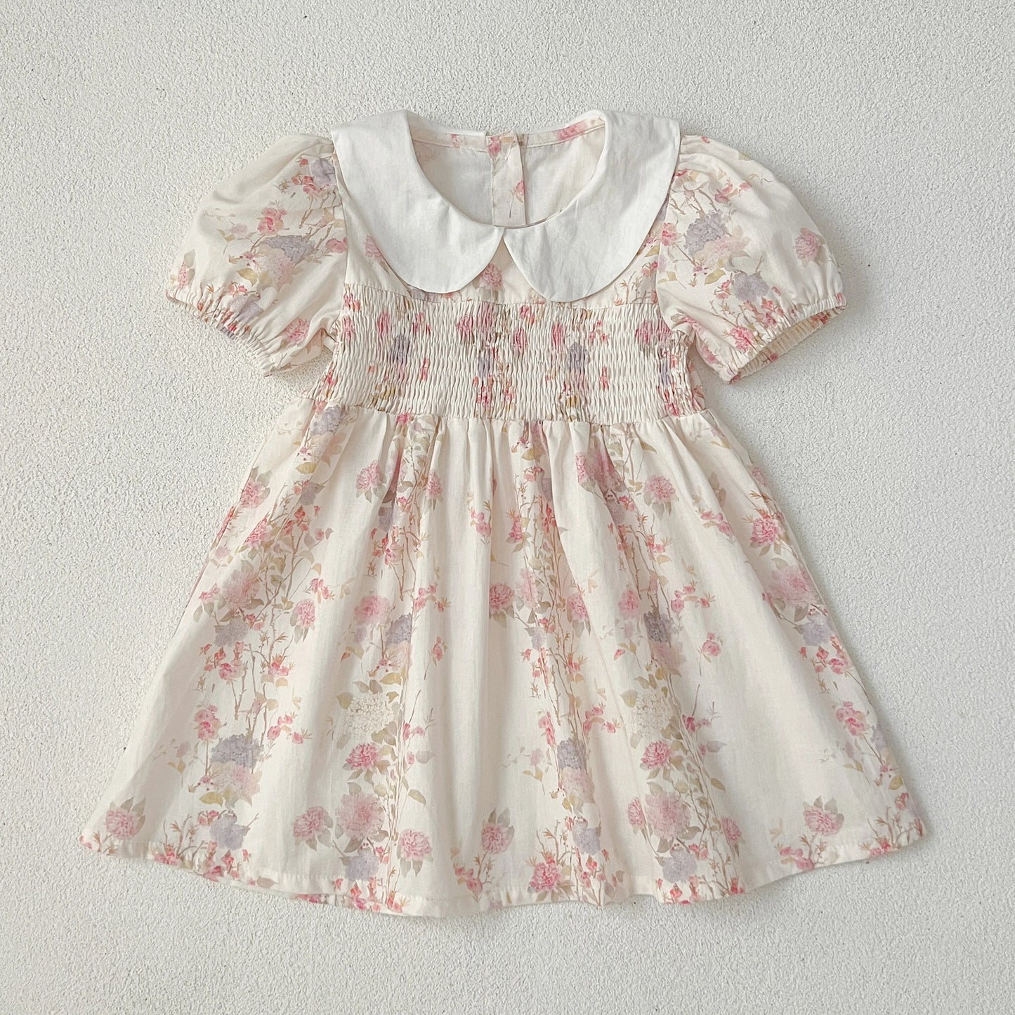 Pink Floral Smocked Sister Matching Outfits - Puff Sleeve Cotton Romper & Princess Dress (3M-6T)