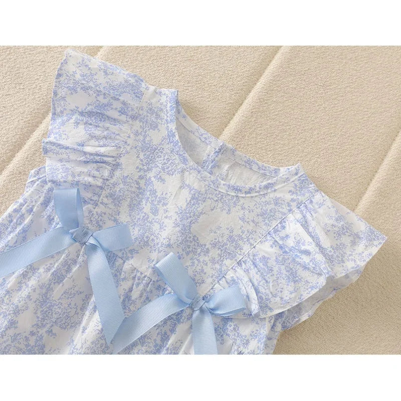Baby Girl Floral Cotton Romper Set with Matching Sun Hat - Ruffled Princess Bodysuit with Double Bows (0-24M)