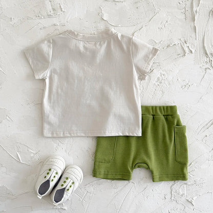 Mama's Boy 2-Piece Baby Boy Summer Clothes Set - Ribbed Shorts & Short Sleeve T-Shirt (6M-3T)
