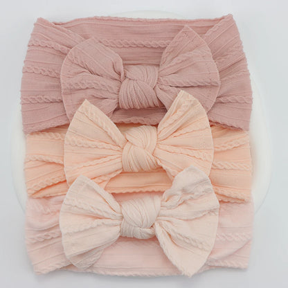3-Pack Baby Nylon Headbands - Soft Cable Knit Stretchy Bows for Infants & Toddlers (0-3T)