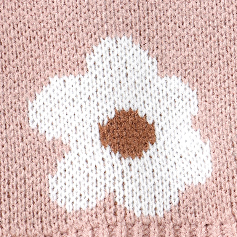 Infant & Toddler Girl Floral Knit Sweater Dress - Long Sleeve Pink Flower A-Line Skirt (6M-3T)