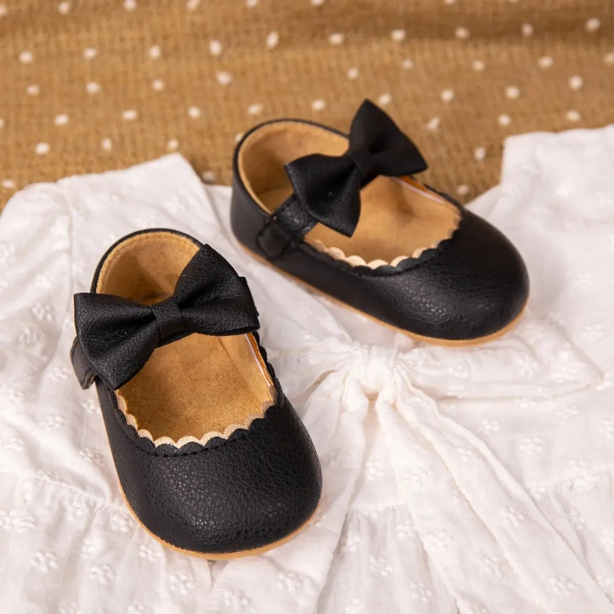 Baby Girl Mary Jane Dress Shoes - Non-Slip Rubber Sole Bowknot First Walkers (0-18M)