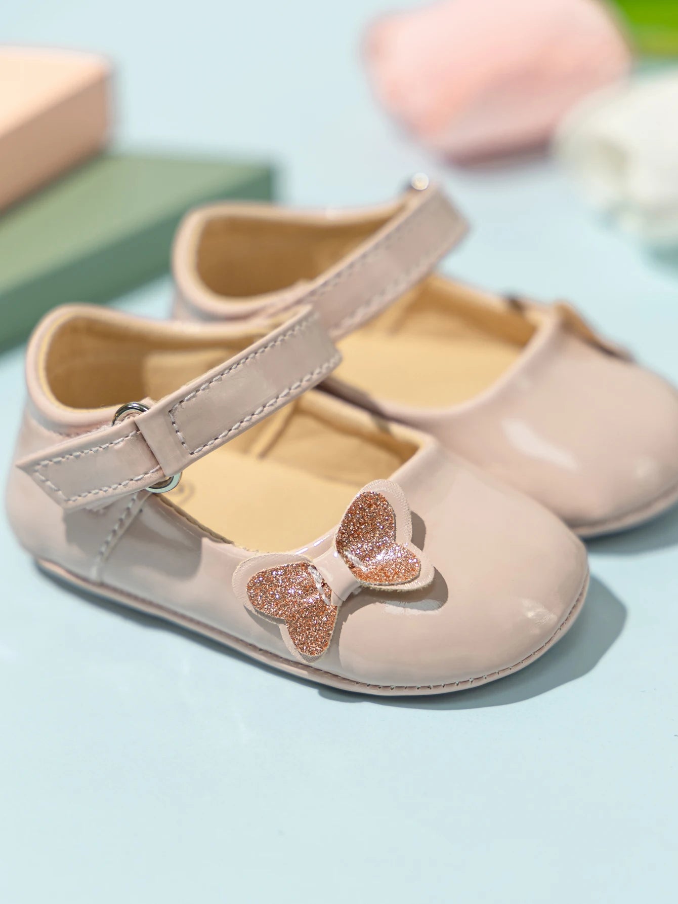Patent Baby Girl Butterfly Mary Janes: Non-Slip Soft Sole (0-18M)