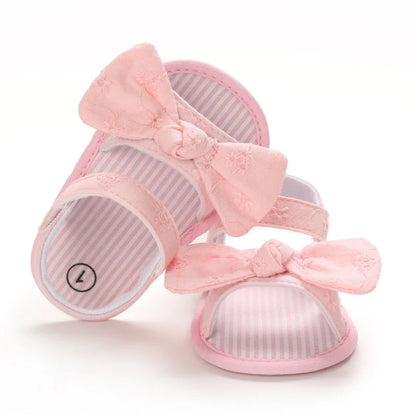Baby Girl Soft Sole Bow Sandals - Eyelet Lace Floral Infant Shoes (0-18M)