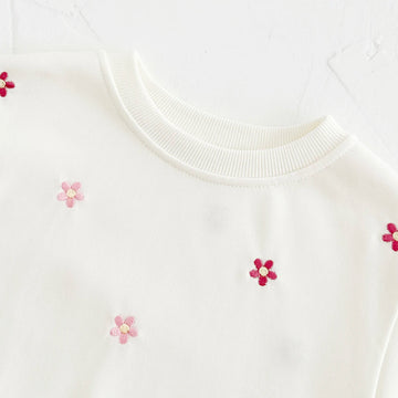 Baby Girls Floral Embroidered Outfit - Cotton Sweatshirt & Pants Set (6M-3T)