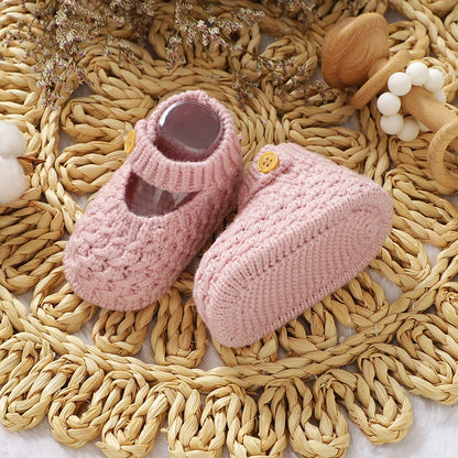 Soft Knit Mary Jane Baby Booties - Infant Pre-Walker Shoes (0-18M)