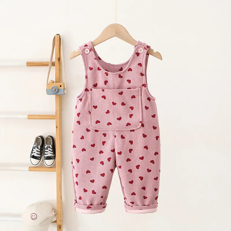 Toddler Corduroy Overalls – Heart Embroidery & Print Bib Pants (9M-4T)