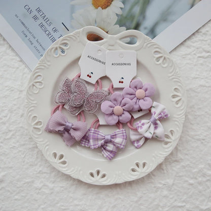 10Pcs Girls Flower & Butterfly Hair Ties - Cute Handmade Elastic Hairbands Set