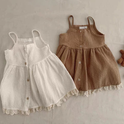 Baby Girls Muslin Cotton Summer Dress - Sleeveless Button-Front Boho Eyelet Sun Dress (3M-24M)