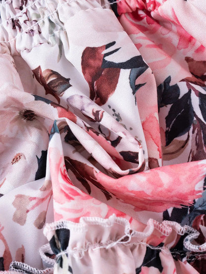 Girls Floral Summer Dress with Ruffled Sleeves & Smocked Waist (2T-6T)