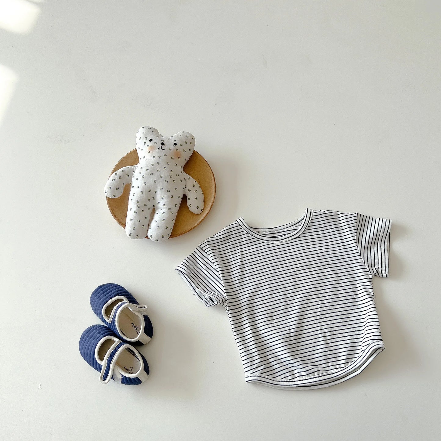 Unisex Baby Striped T-Shirt and Denim Bear Romper Set - 2pc Summer Toddler Outfit (3M-3T)