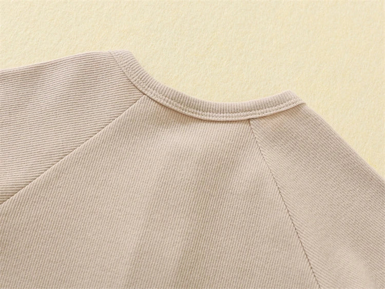Baby Boy Boutique Ribbed Henley Romper - Knit Cotton Jumpsuit with Natural Wood Buttons (3-24M)