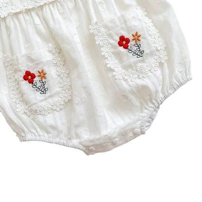 Embroidered Floral Flutter Sleeve Baby Romper – White Eyelet Cotton One-Piece (3M-24M)
