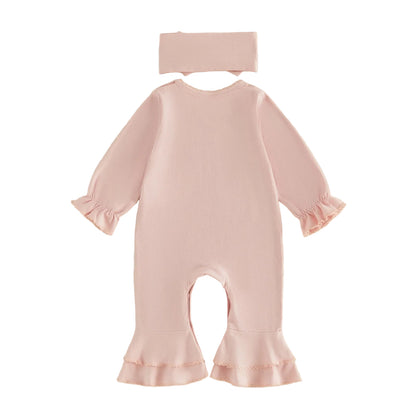 Baby Girl Game Day Pink Football Jumpsuit & Headband Set (0-18M)