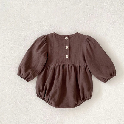 Toddler & Girls Brown Floral Embroidered Cotton Long Sleeve Dress (2T-6T)