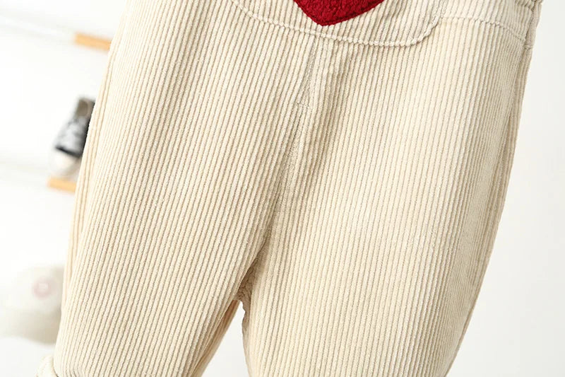 Toddler Corduroy Overalls – Heart Embroidery & Print Bib Pants (9M-4T)