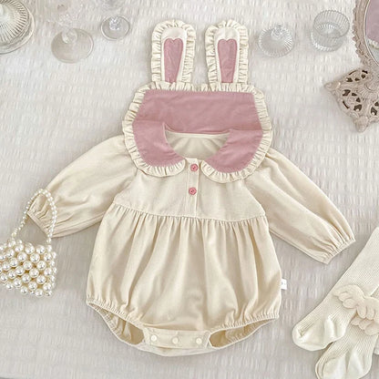 Baby Girl Bunny Ear Easter Bodysuit - Long Sleeve Cotton Jumpsuit (3-24M)