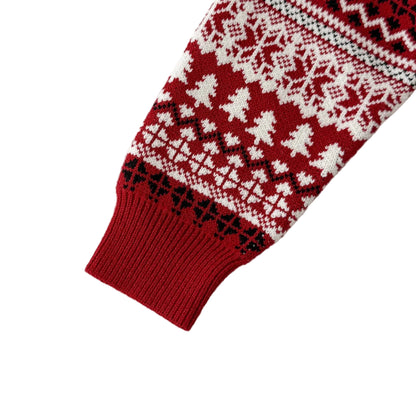 Baby & Toddler Christmas Reindeer Knit Sweater (Optional Matching Beanie) - Red & White Fair Isle Pullover (3M-4T)