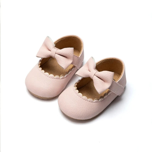 Baby Girl Mary Jane Dress Shoes - Non-Slip Rubber Sole Bowknot First Walkers (0-18M)