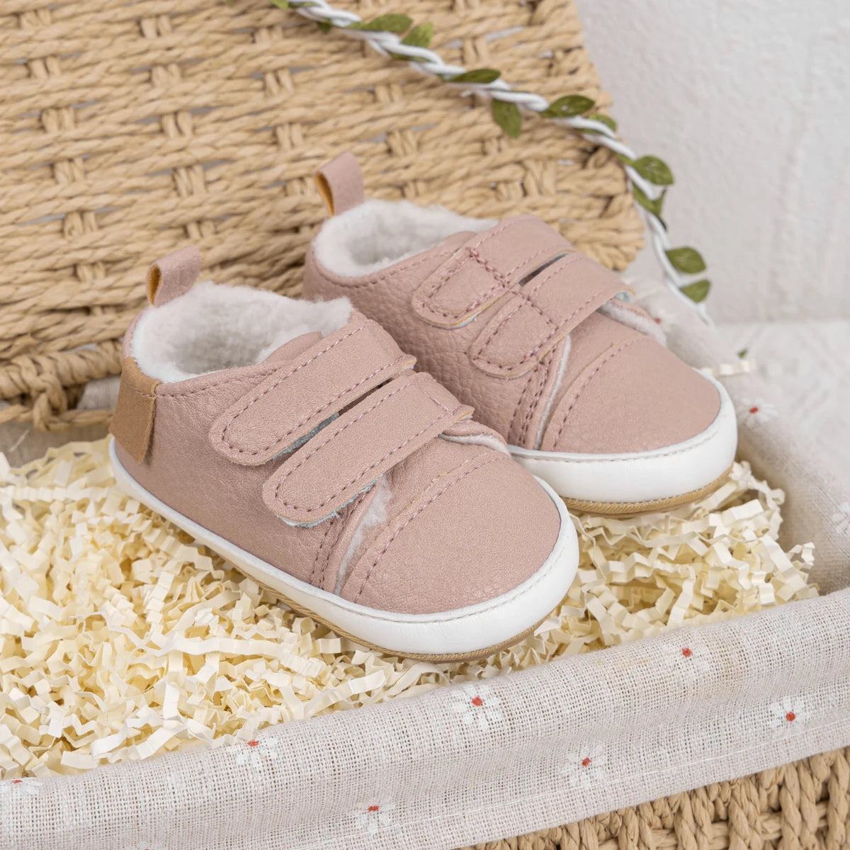 Baby Girl Pink Fleece-Lined Soft Sole Sneakers - First Walkers (0-18M)