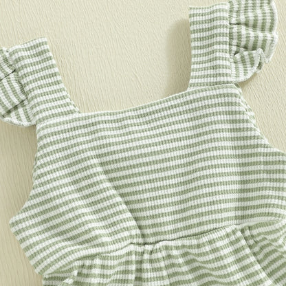 Toddler Baby Girls Striped Ruffle Jumpsuit - Cute Sleeveless Bow Romper (12M-5T)
