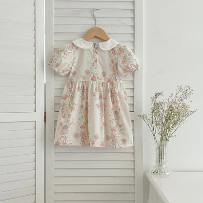 Pink Floral Smocked Sister Matching Outfits - Puff Sleeve Cotton Romper & Princess Dress (3M-6T)