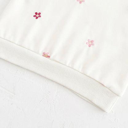 Baby Girls Floral Embroidered Outfit - Cotton Sweatshirt & Pants Set (6M-3T)