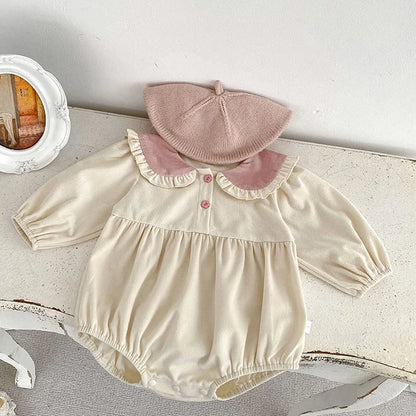 Baby Girl Bunny Ear Easter Bodysuit - Long Sleeve Cotton Jumpsuit (3-24M)