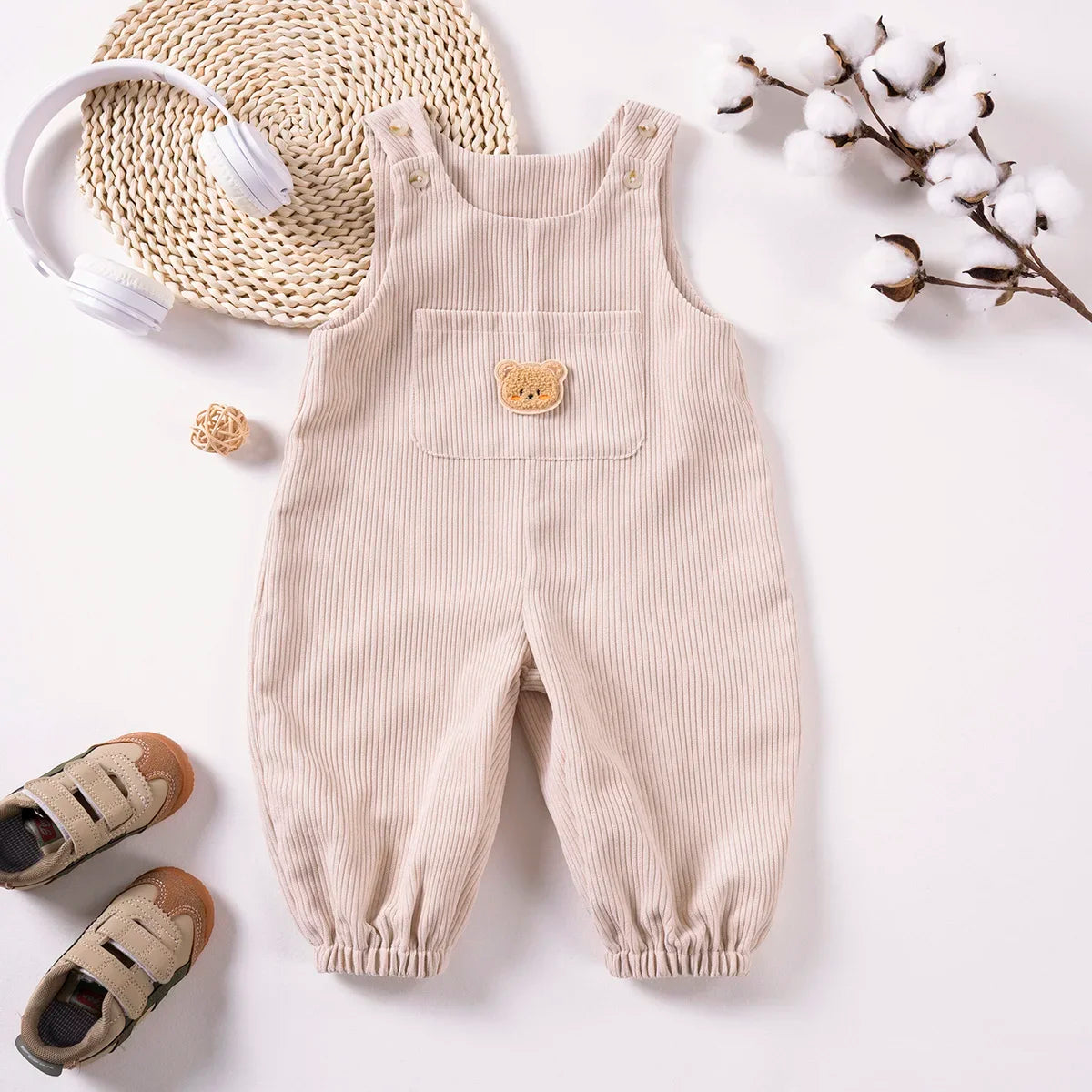 Unisex Baby Bear Corduroy Overalls - Toddler Bib Romper Jumpsuit (3-3T)