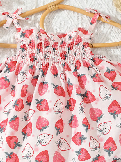 Baby & Toddler Girl Strawberry Print Cotton Outfit - 2Pc Smocked Top & Ruffle Bloomer Set (6M-3T)