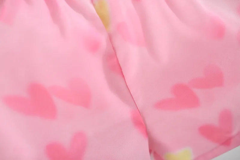 Toddler Girls' 2-Piece Summer Outfit - Pink Heart Tulip Strap Top & Shorts Set (6M-4T)