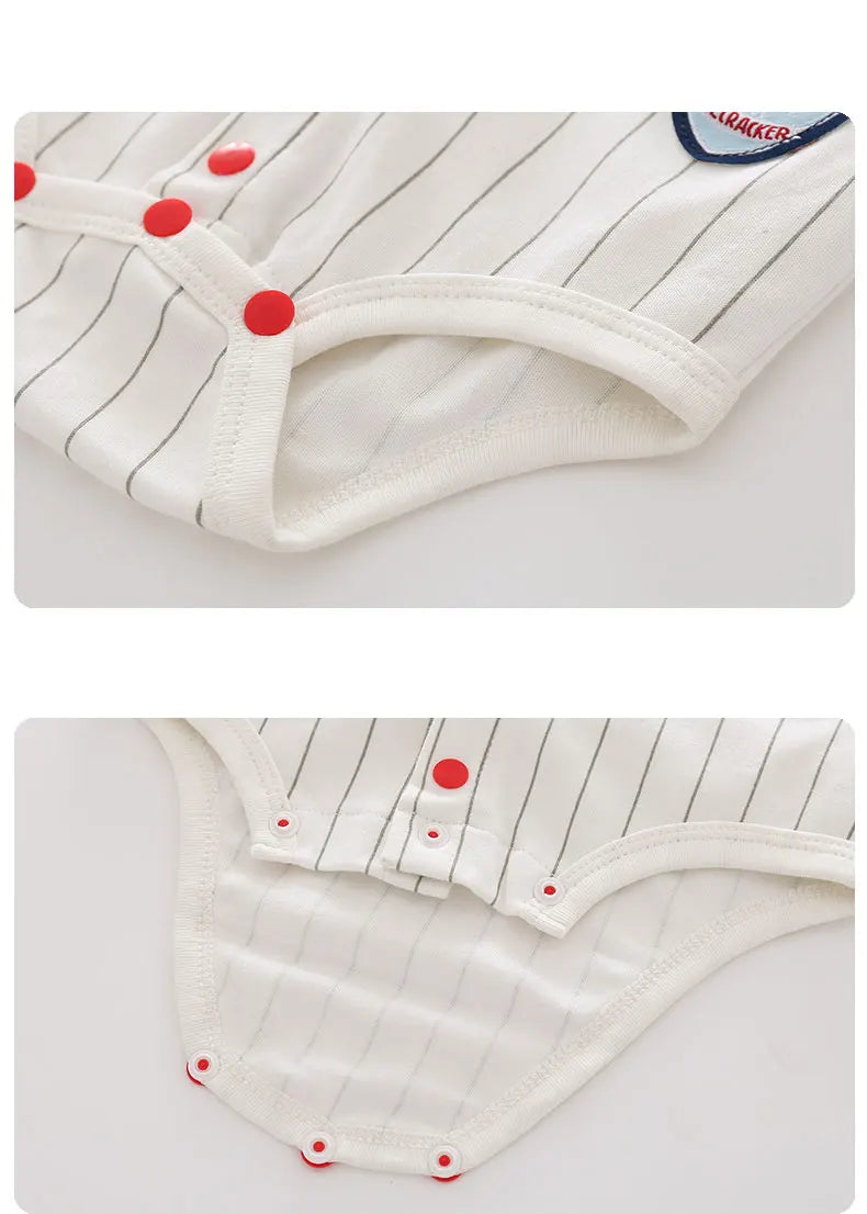 Mommy's All-Star Baseball Romper | Pinstripe Cotton Jersey - Red/White (0-18M)