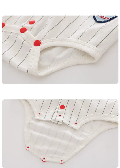 Mommy's All-Star Baseball Romper | Pinstripe Cotton Jersey - Red/White (0-18M)