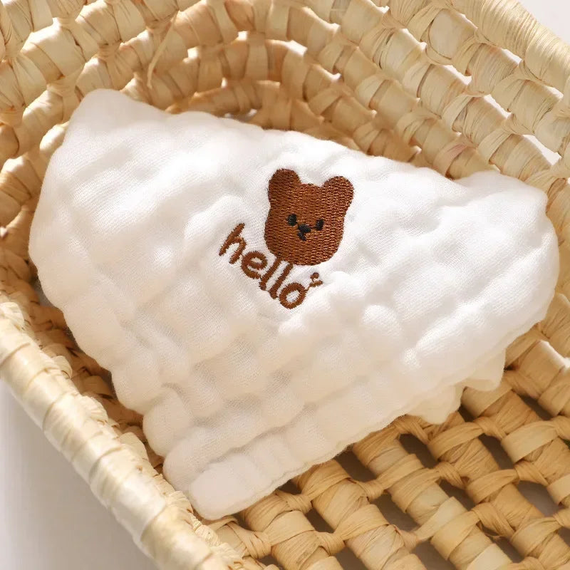 6-Layer Combed Cotton Muslin Washcloths – Ultra Soft & Embroidered (12" x 12")